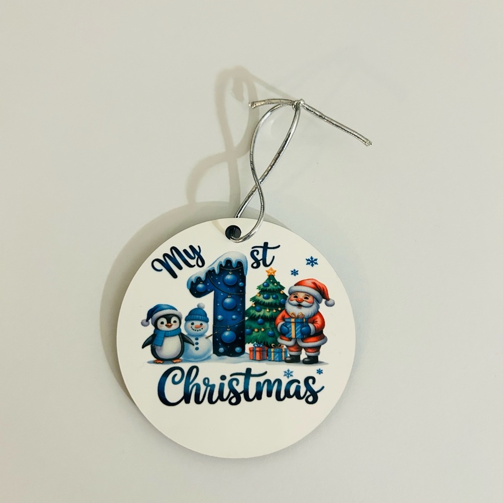 Festive My 1st Christmas Ornament - Blue and White ( Handmade)